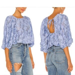 Free People Lavender Lace Textured Puff Sleeve Blouse